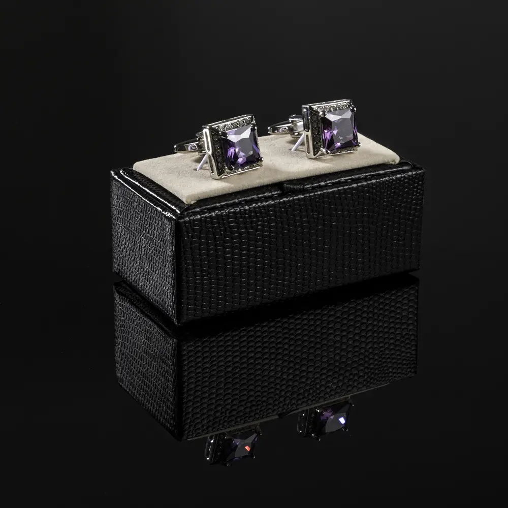 Wholesale Luxury Amethyst & Diamond Square Shape Men's Business Zircon Stone Cufflinks Factory Wholesale CS8408 Exporters, Company
