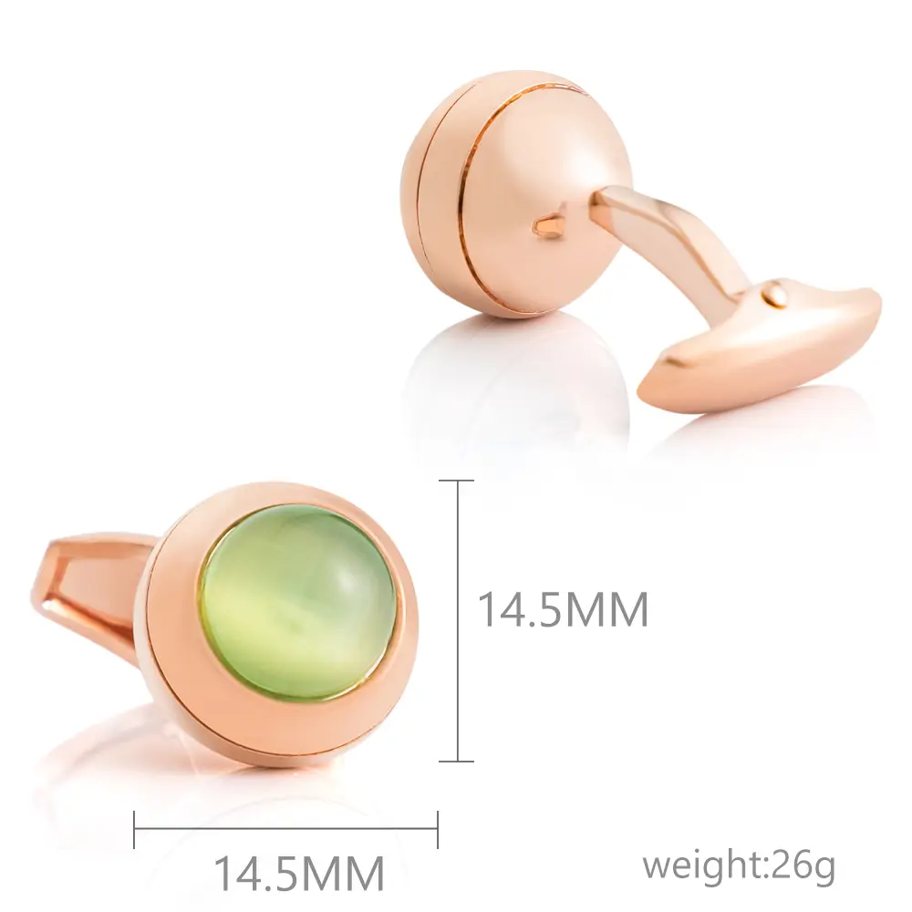 Wholesale Green Cora Crystal Stone Cufflinks Elegance Designer Men Cuff Links Rose Golden Plated Manufacturers, Factories