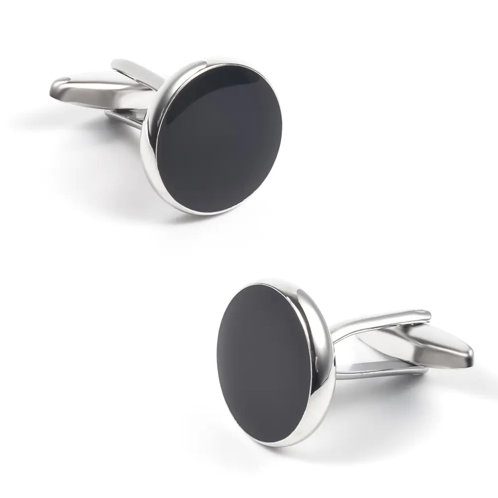 ODM Best Selling Copper Material Round Black Enamel Classic Cufflinks for Men Business CC0216 Manufacturers, Factories