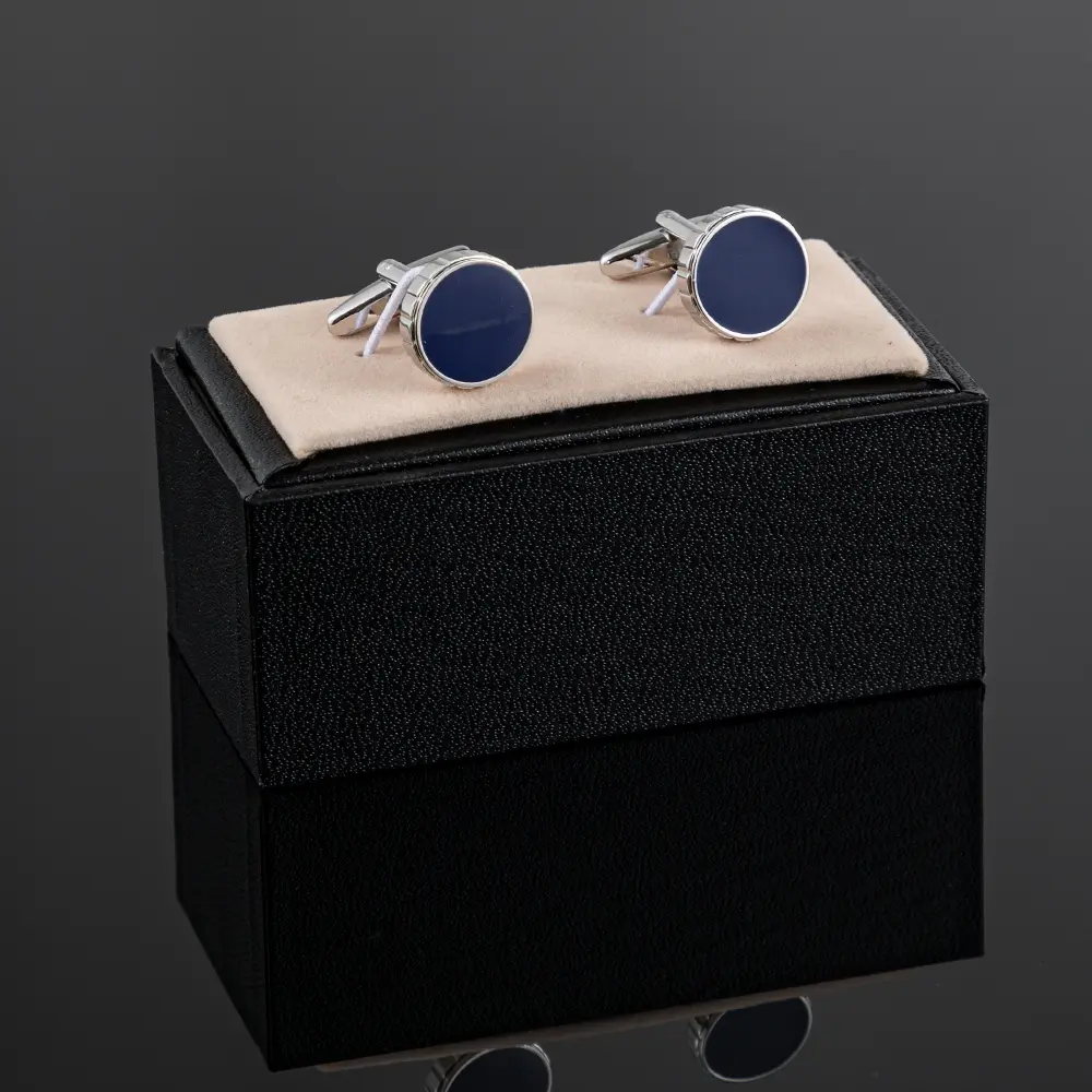 OEM Factory Wholesale JINJIE  Blue Enamel Round Men's Cufflinks Suit Accessories CC8616 Manufacturer, Factories