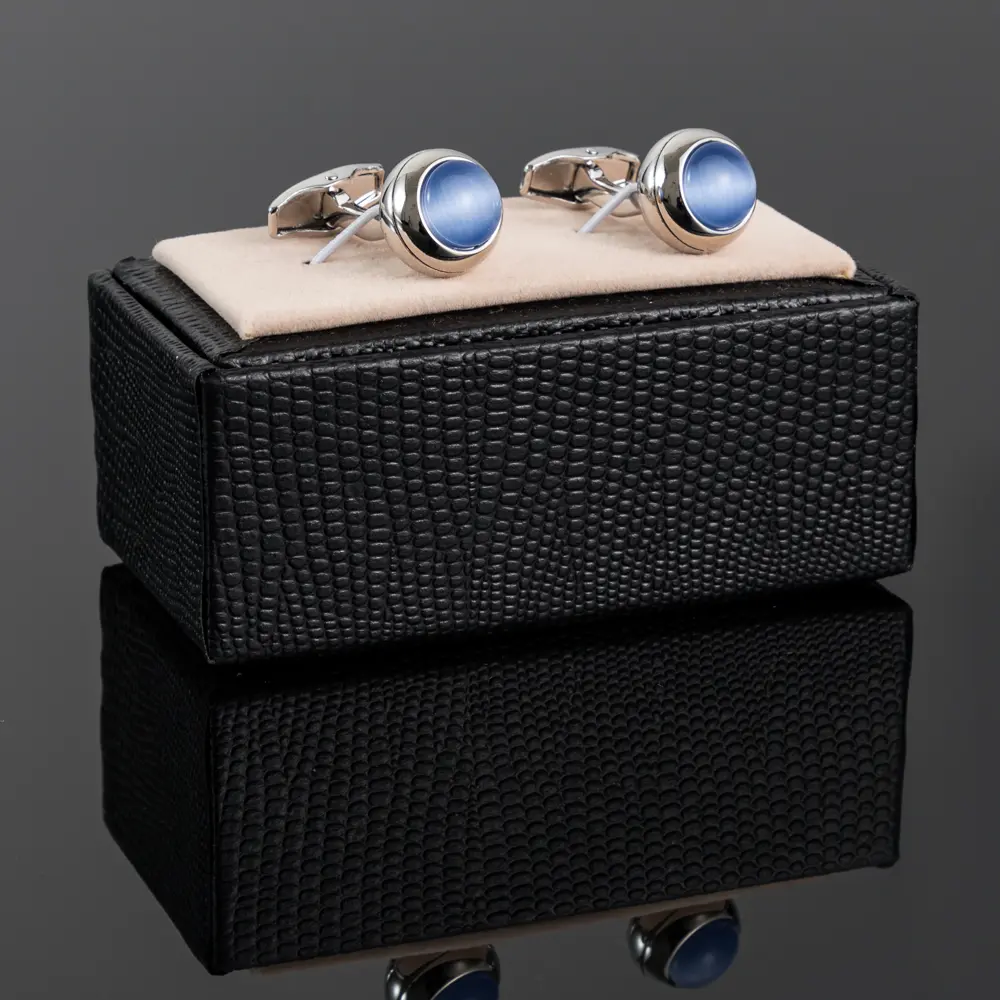 OEM Silver Plated Blue Cora Crystal Stone Cufflinks Elegance Designer Men Cuff Links Supplier, Suppliers