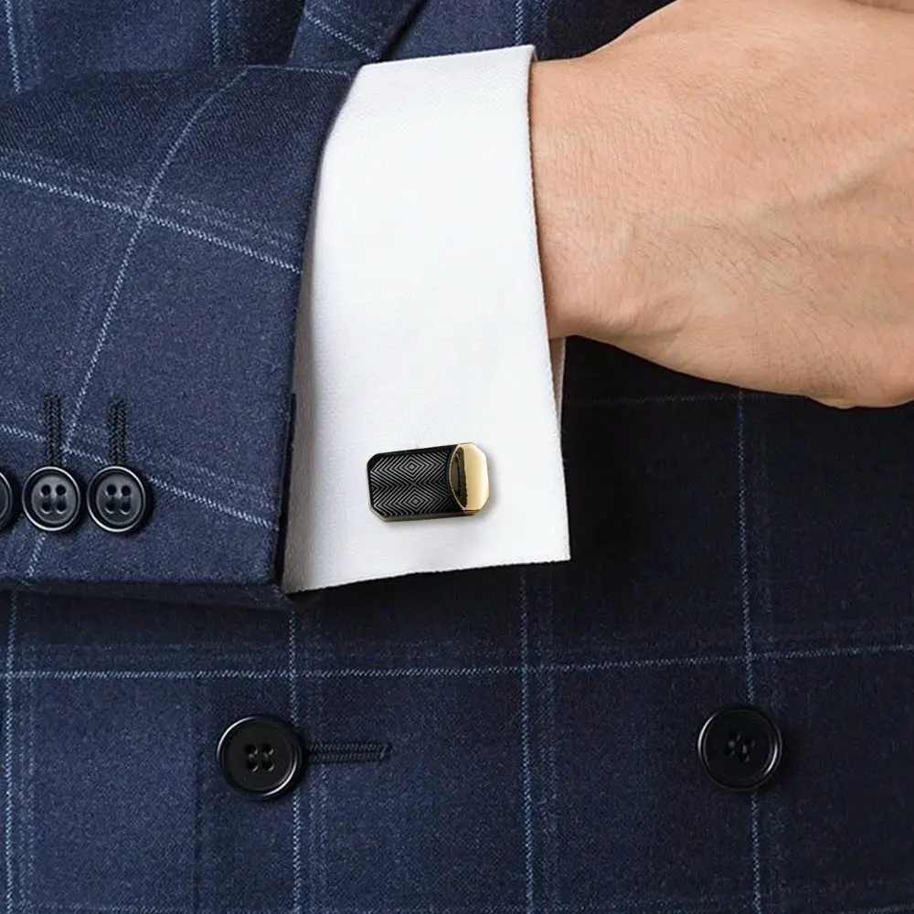 Custom Vintage Geometric Speaker Shape Fashion Golden Black Men Cufflinks Supplier, Suppliers
