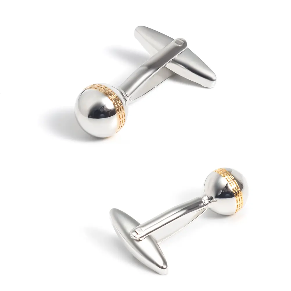 ODM Hot Selling Gentleman Novelty Silver And Gold Cricket Ball Sports Metel Cufflinks For Men Shirt CL0224 Manufacturers, Companies