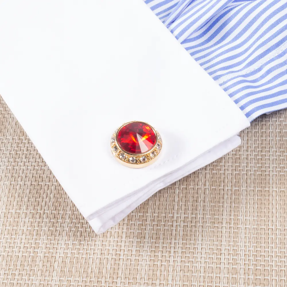OEM Fashion Round Shaped Black Golden Custom Stone Gold Plated Cufflinks For Men Shirt CS0077-GR Manufacturer, Supplier