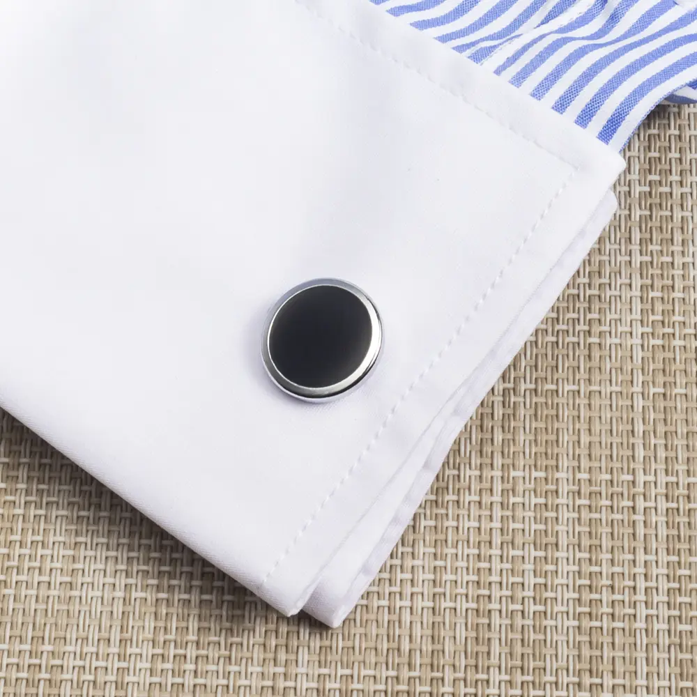 Custom Factory Best Selling Round Shape Simple Black Enamel Cufflinks Customizable Low Price CC-Q015 Suppliers, Exporter