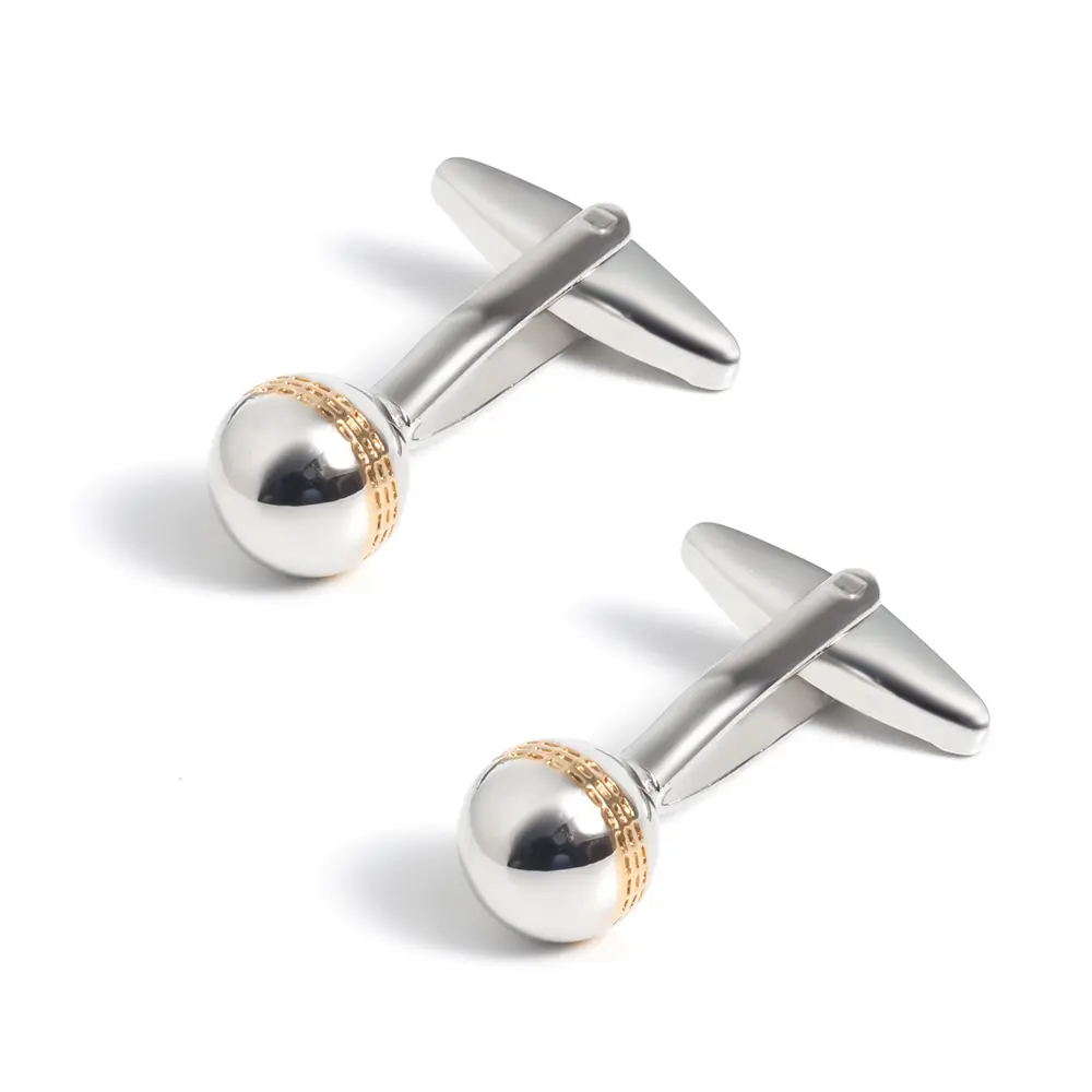 ODM Hot Selling Gentleman Novelty Silver And Gold Cricket Ball Sports Metel Cufflinks For Men Shirt CL0224 Manufacturers, Companies