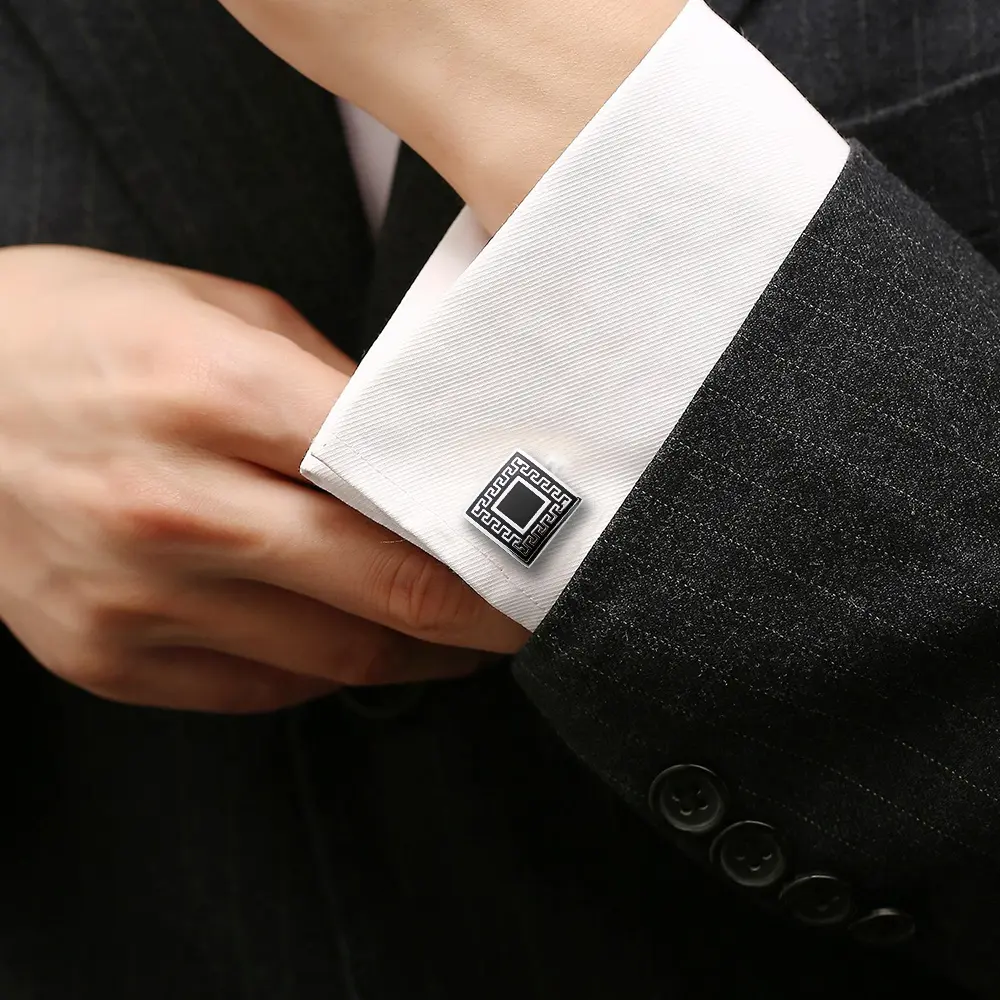 Custom Top Selling Amazon Gentleman Business Classic Silver & Black Square Sleeve Cufflinks Wholesale CC-Q054 Manufacturer, Exporter