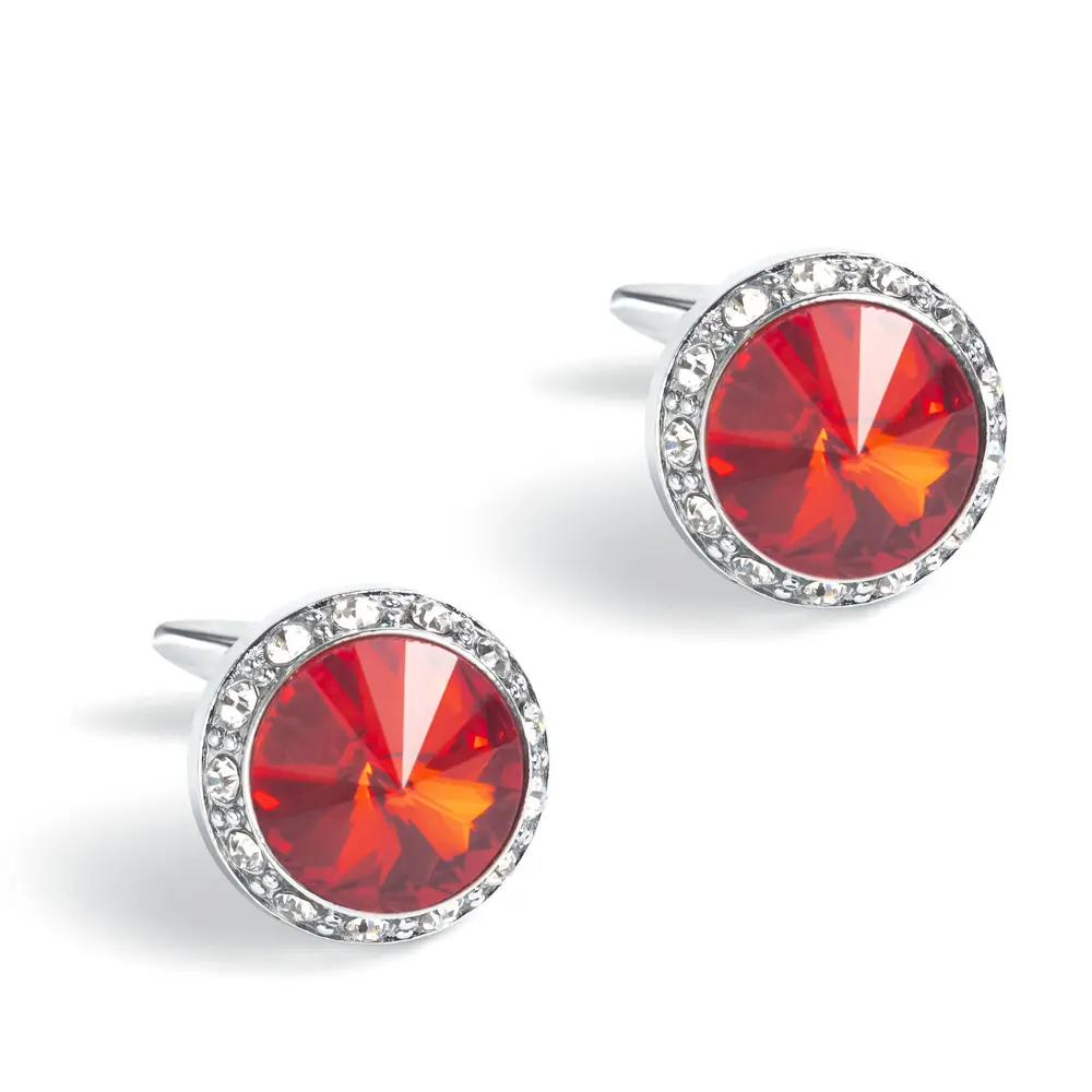Wholesale Fashion Round Red Custom Stone Silver Plated Cufflinks For Men Shirt CS0077-SR
