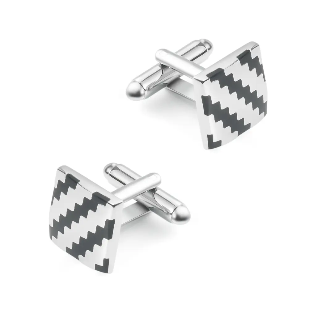 OEM Factory Low Price Black & Silver Striped Square Enamel Cufflinks for Men Accessories CC-Q052 Manufacturer, Exporter