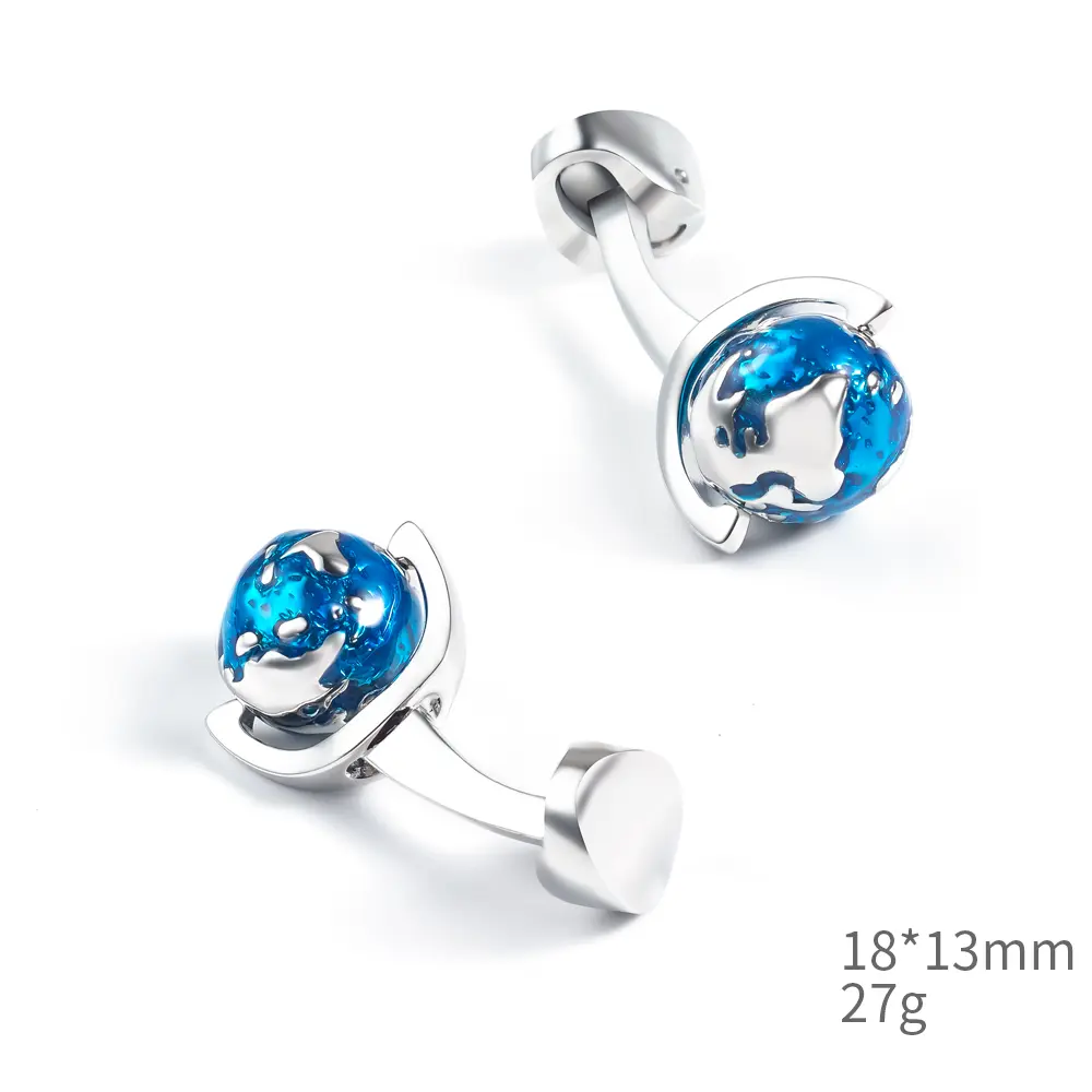 OEM Men Classical Shirt Cuff Link Wedding Party Buttons Blue Globe Cufflinks CC0322 Supplier, Factories