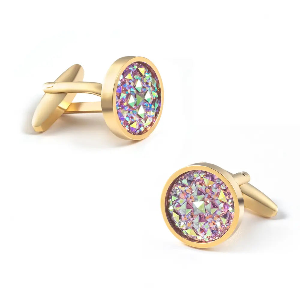 OEM Newest Shirt Crystal Cufflinks High Quality Round Colorful Gemstone Cuff links CS0097 Manufacturers, Supplier