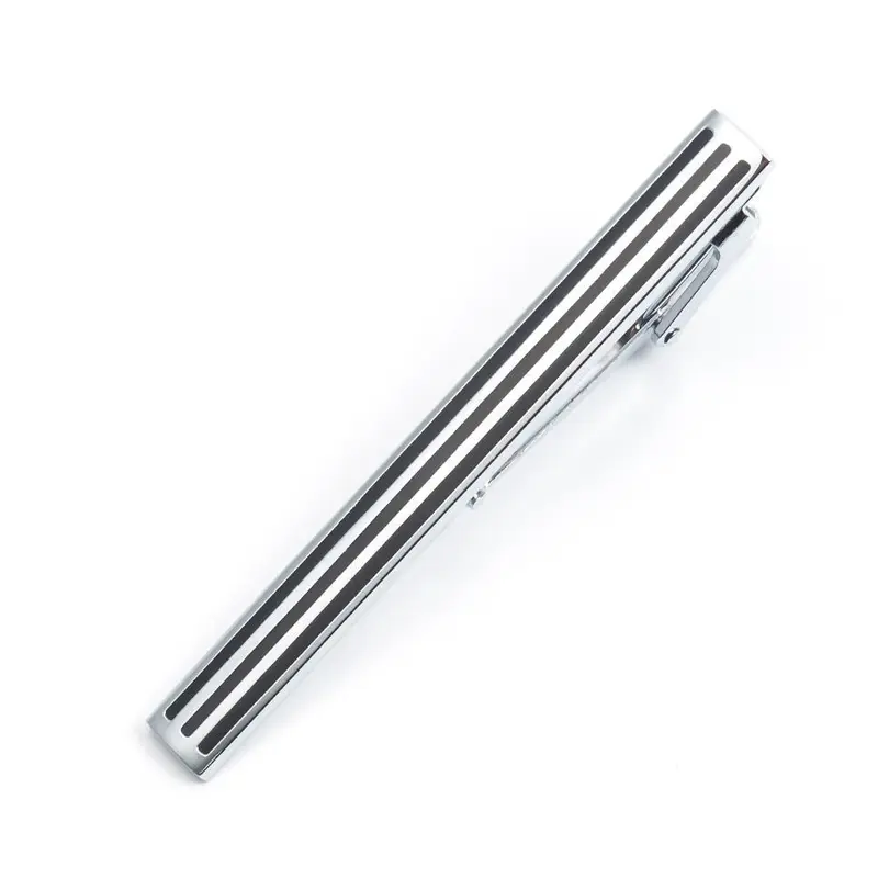 Wholesale Cheap Price Brass Material Silver Plated Black Enamel Wedding Business Tie Clips for Men TC9007-S