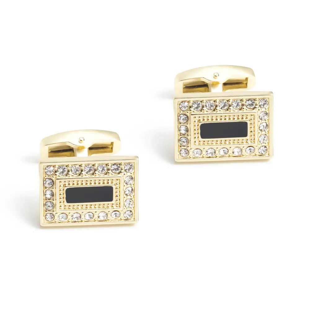 OEM Square Black Onyx Cufflinks Low Price Gold Plated Rhinestone Cufflinks Men Shirt Fashion Accessory CSW0037 Exporter, Exporters