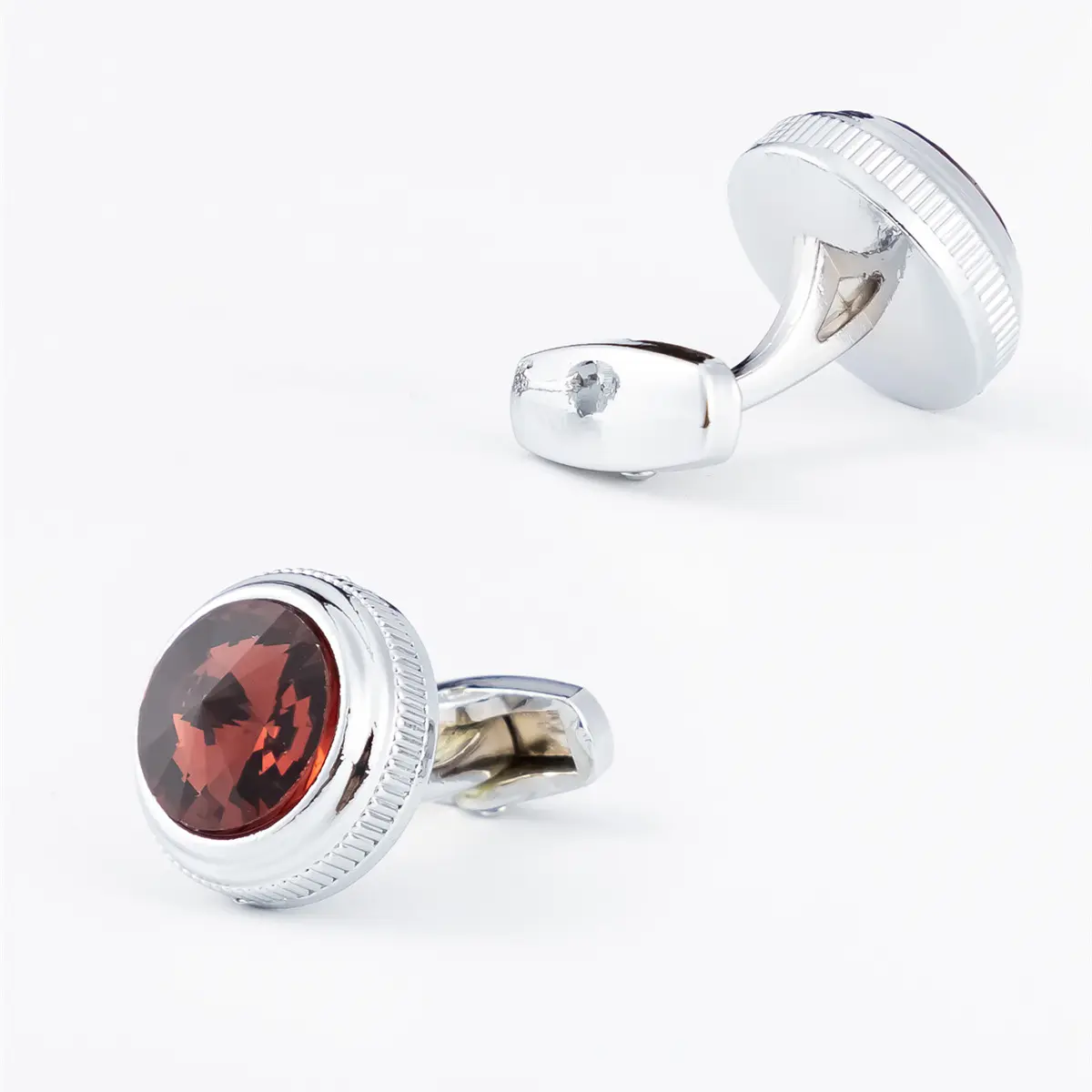 Custom JINJIE Factory Low Price Round Red Garnet Zircon Men's Cufflinks For Men Gifts CS9002 Manufacturer, Manufacturers