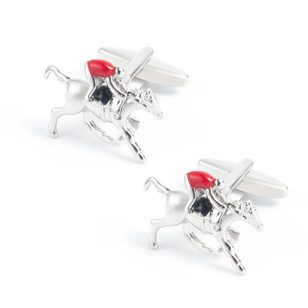 Wholesale Novelty Silver Plated Racing Horses with Jockey Copper Cufflinks High Quality Manufacturer CC0274-R Manufacturer, Suppliers
