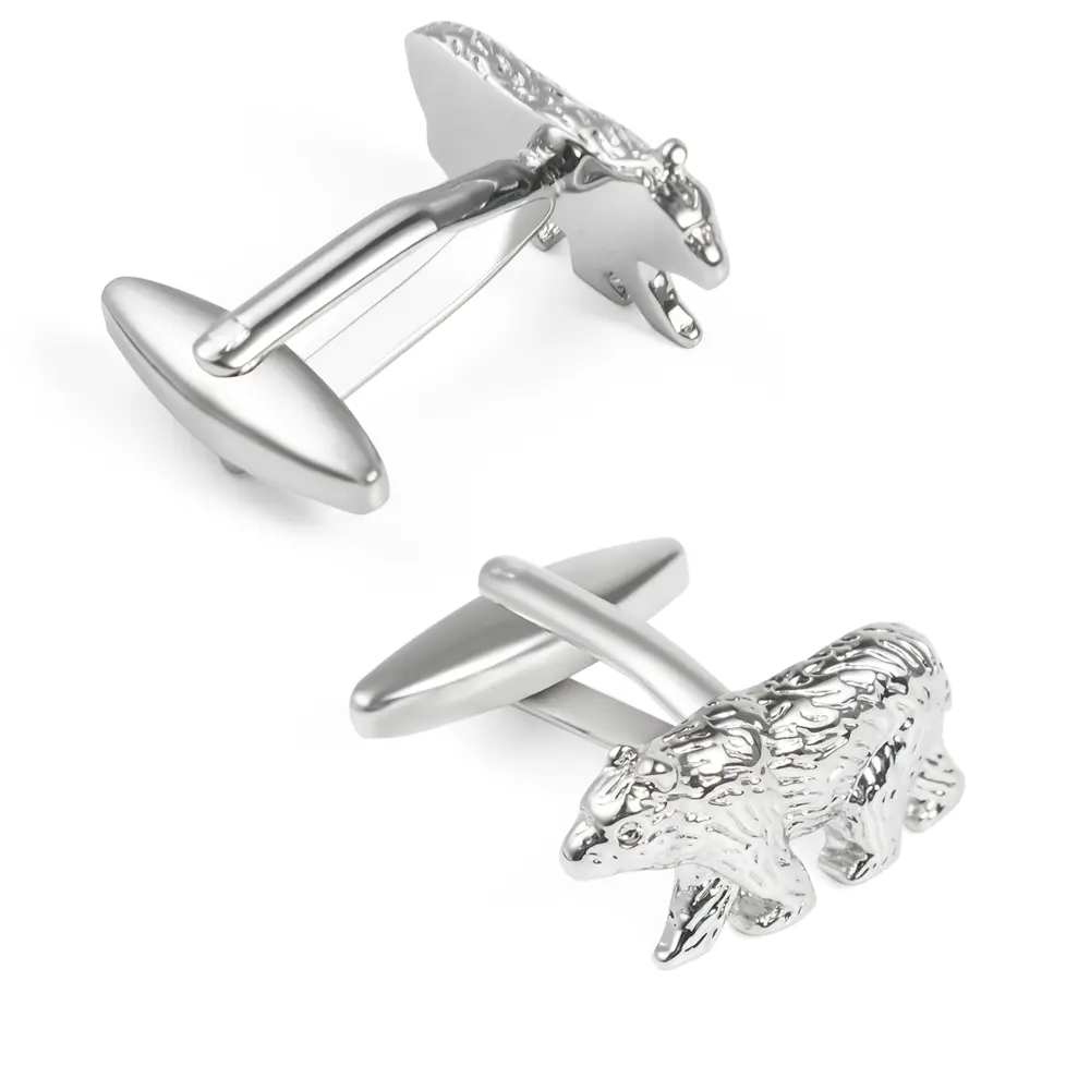 Wholesale Novelty Silver Animal-Themed Engravable Bear Shape Mens Cufflinks CL0037