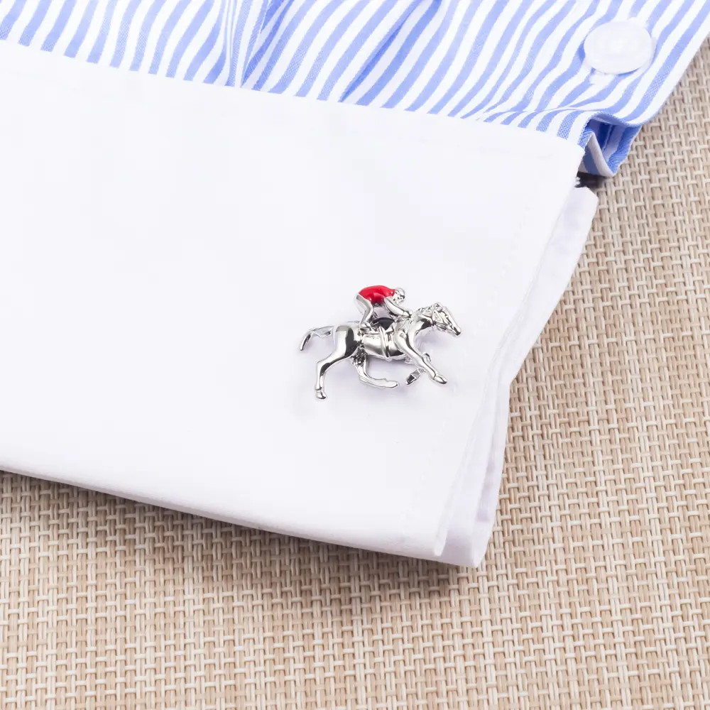Wholesale Novelty Silver Plated Racing Horses with Jockey Copper Cufflinks High Quality Manufacturer CC0274-R Manufacturer, Suppliers
