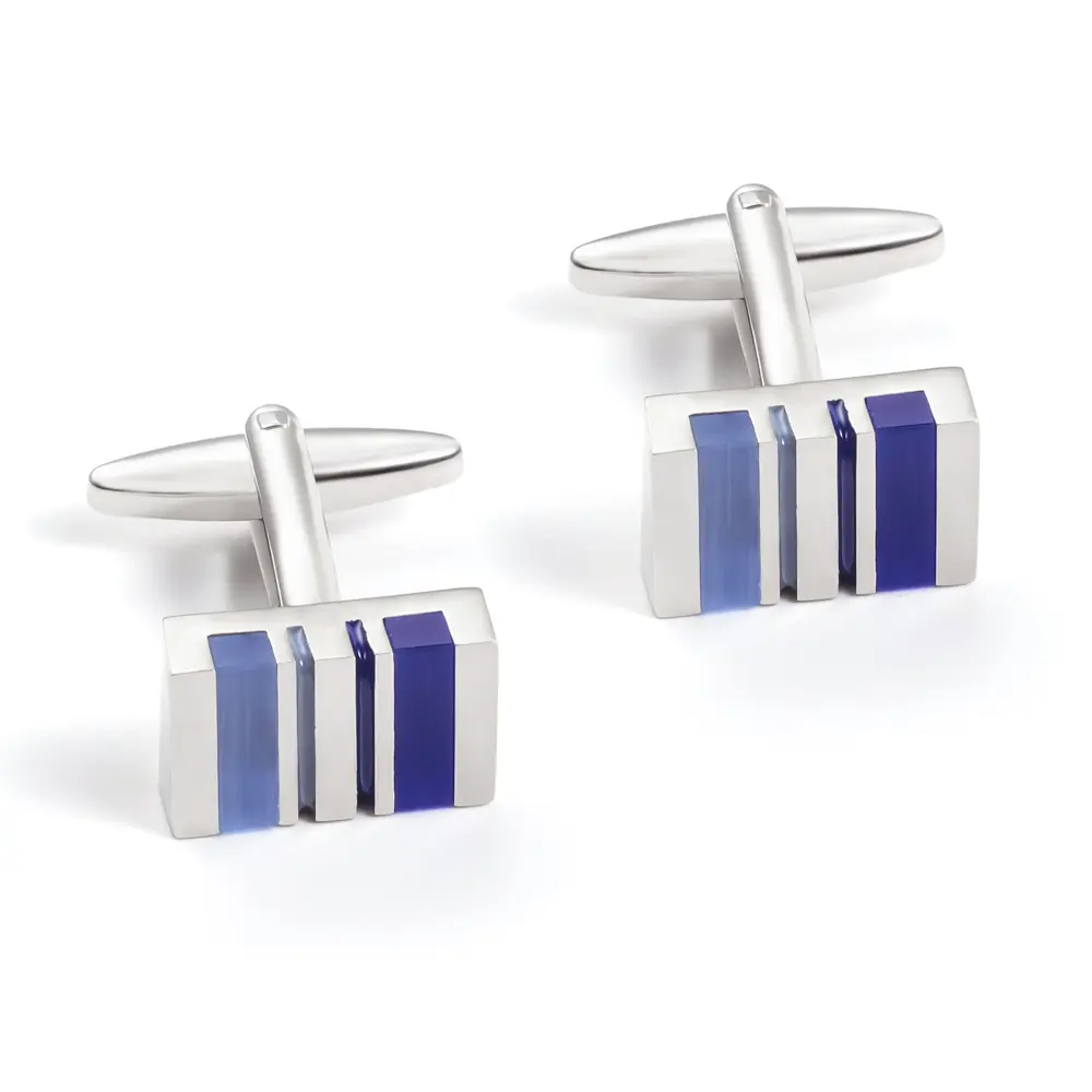 Wholesale Natural Opal Blue Stone Stripe Rectangular Cufflinks Gift for Men Manufacturer, Suppliers