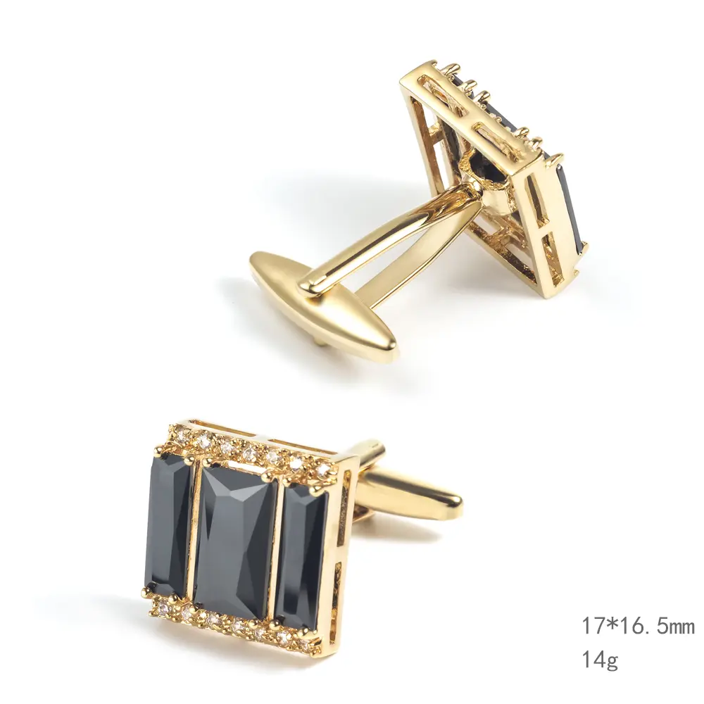 Wholesale High End Gold Plated Color Plated Rhinestone Zircon Mens Cuff links For Party CS0089-G