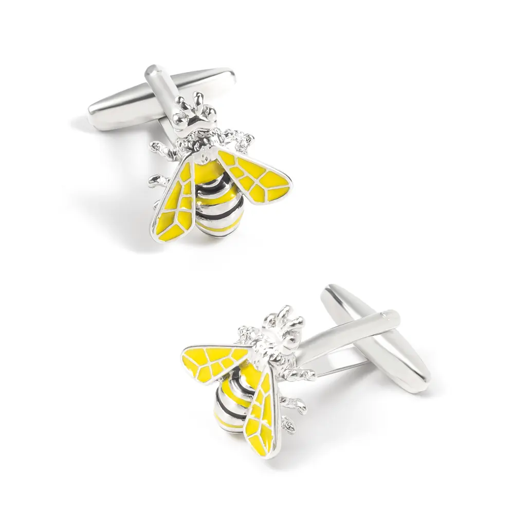 Wholesale Custom Silver Color Yellow Bumble Bee Cufflinks Copper Metal Cufflinks CC0024Y