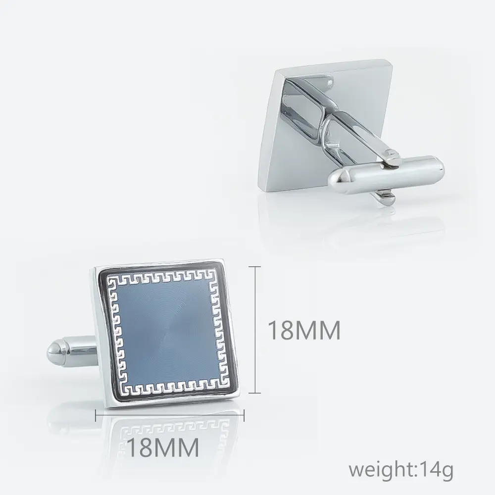 OEM Men's Formal Silver Plated Blue Pattern Square Metal Cufflinks Factories, Companies