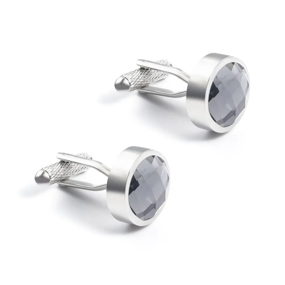 Wholesale Factory Price Copper Material Round Gemstone Cufflinks Blue Zirconia Men's Cufflinks CS0091-1 Supplier, Factories