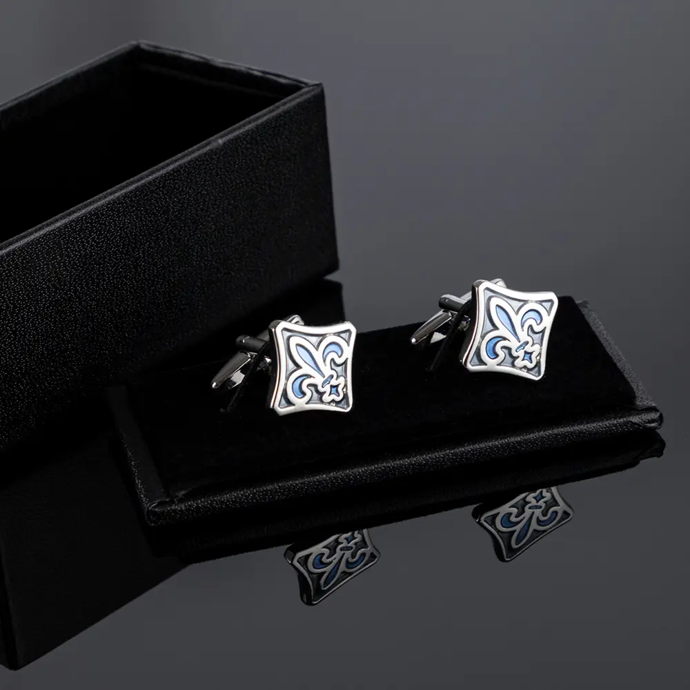 Wholesale Factory Hot Selling French Copper Material Blue fleur-de-lis Enamel Cuff Button for Amazon Retailers CC0022 Factory, Exporter