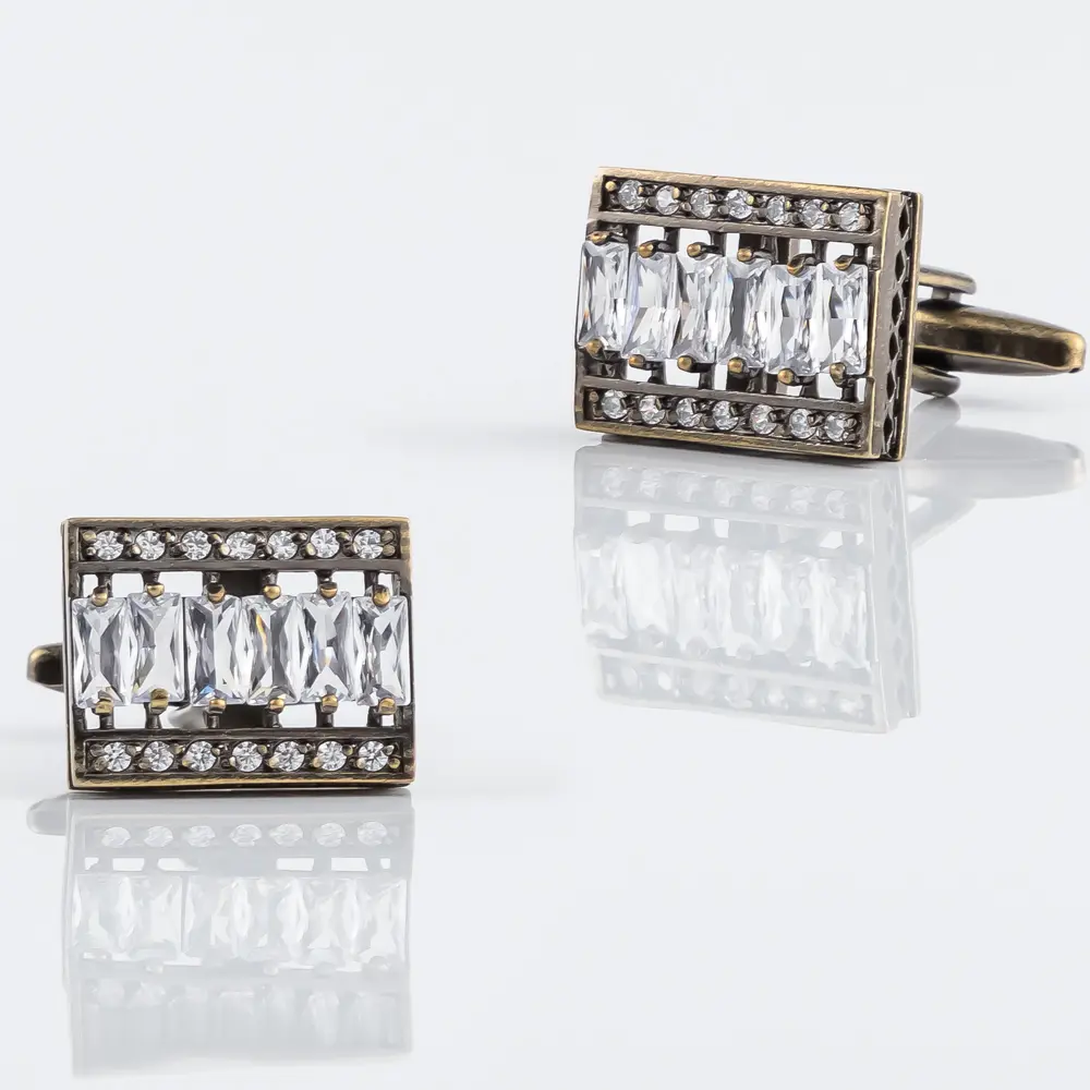 Wholesale Men Business Luxury Bronze Square Hollow White Zircon Rhinestone French Cufflinks CS8293 Factories, Exporters