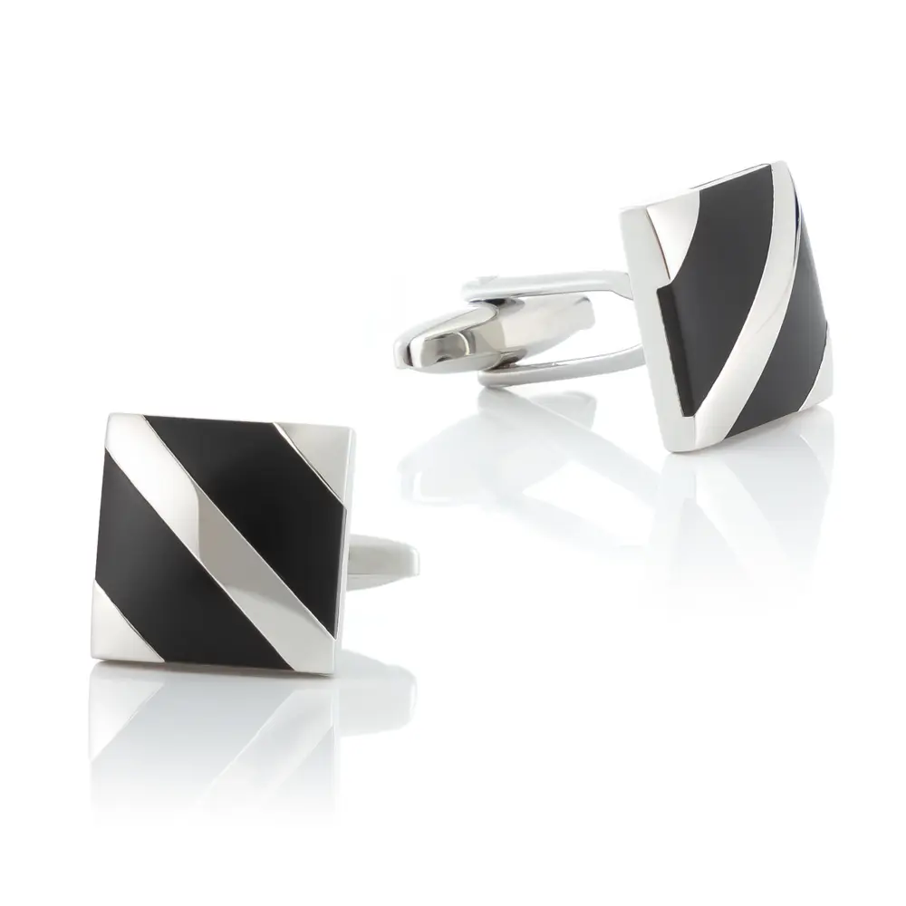 ODM JINJIE Best Selling Brass Square Black & Silver Striped French Unique Mens Cufflinks Jewelry Wholesale CC81125 Factory, Company