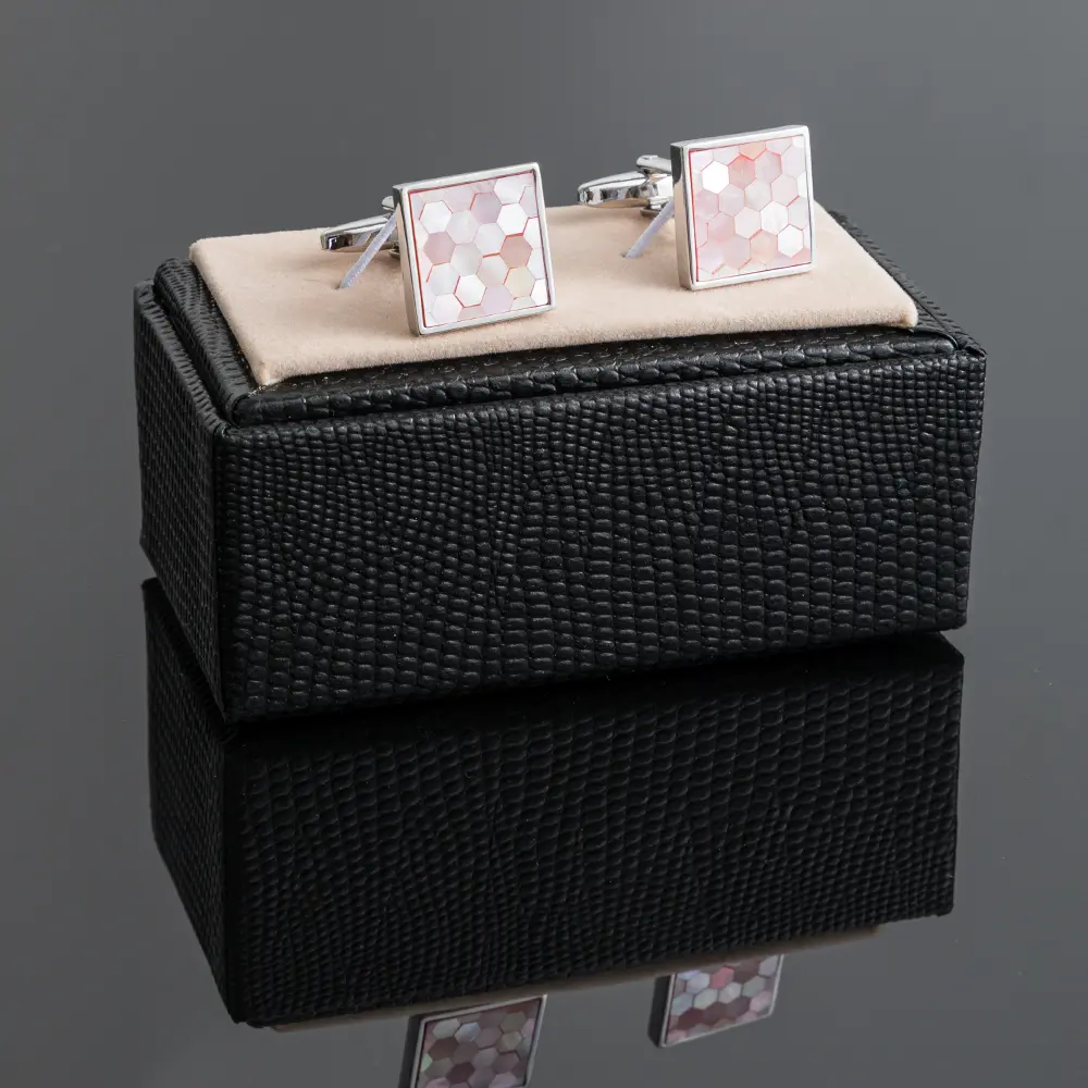 OEM High Quality Pink Copper Material Mother of Pearl Men Shirt Cufflinks for Wedding Suppliers, Company