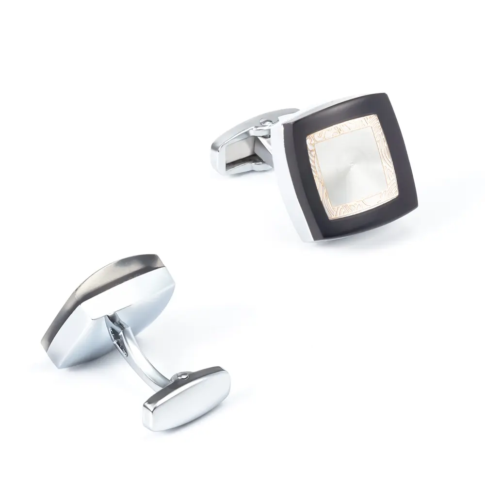 ODM Black Enamel Border MOP Cufflinks Stylish Design Factory Wholesale Men Accessories Manufacturers, Exporters