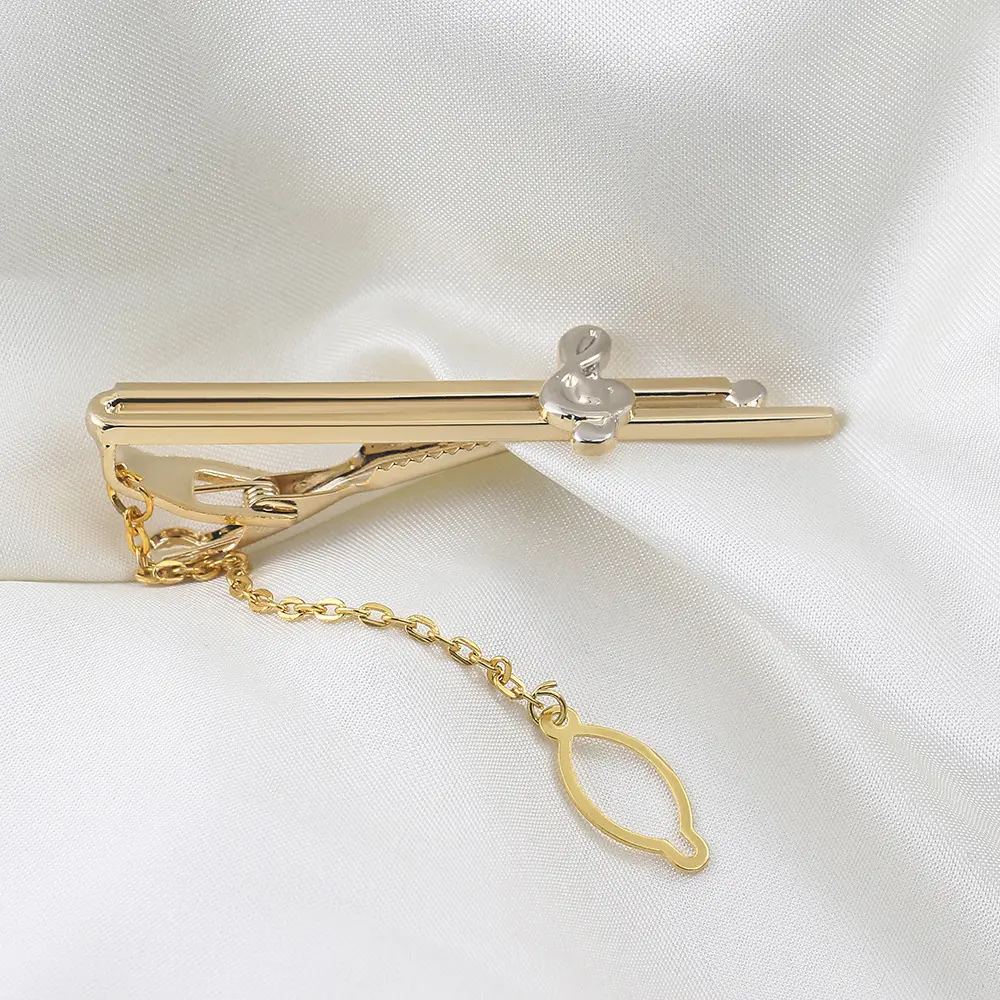 Wholesale 18K Gold Plated Business Men Brass Metal Musical Note Chain Tie Clips TL0009