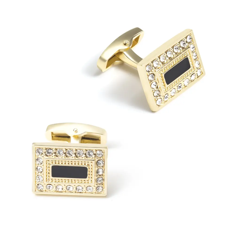 OEM Square Black Onyx Cufflinks Low Price Gold Plated Rhinestone Cufflinks Men Shirt Fashion Accessory CSW0037 Exporter, Exporters