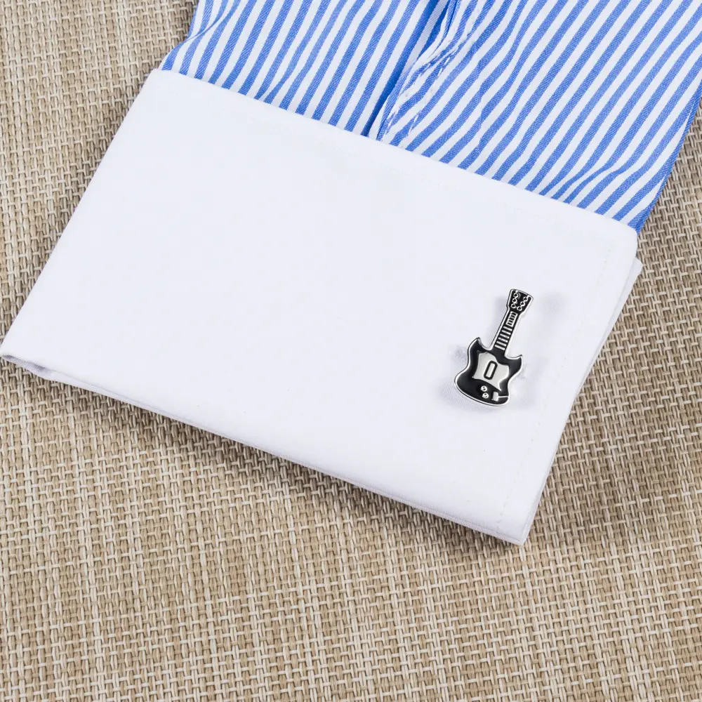OEM Music Party Black & Silver Color Electric Guitar Men's Cufflinks Turkey Popular Style CC0021 Manufacturer, Exporter