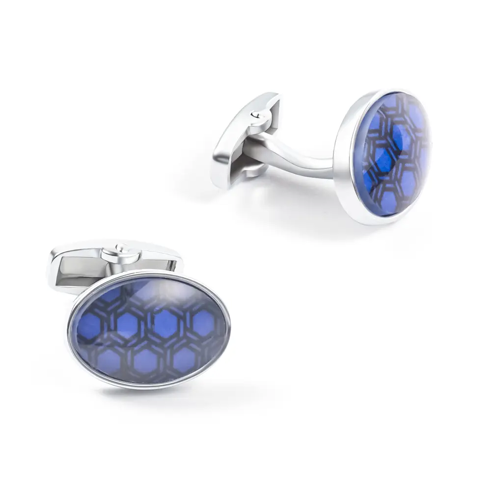 Custom Men Classic Casual oval Blue Pattern Accessories Formal Dress Shirt Cufflinks Supplier, Exporters