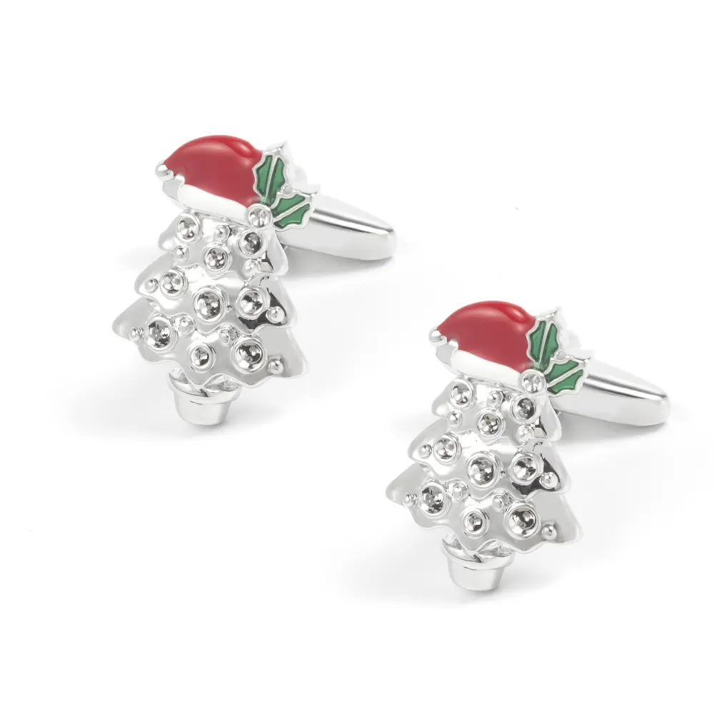 OEM Wholsale Custom DIY Red & Silver Christmas Tree Cufflinks Low Price CC0193 Manufacturers, Companies