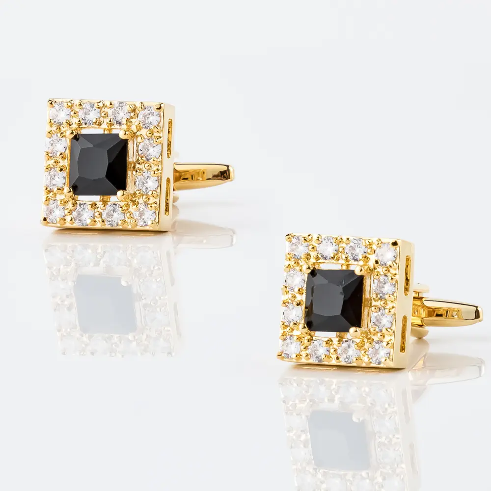 OEM New High Quality Luxury Gold Plated Black Green Zircon Square Cufflinks For Men French Suits CS8372-G1 Manufacturers, Companies