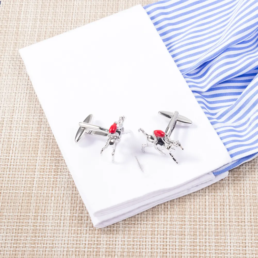 Wholesale Novelty Silver Plated Racing Horses with Jockey Copper Cufflinks High Quality Manufacturer CC0274-R Manufacturer, Suppliers