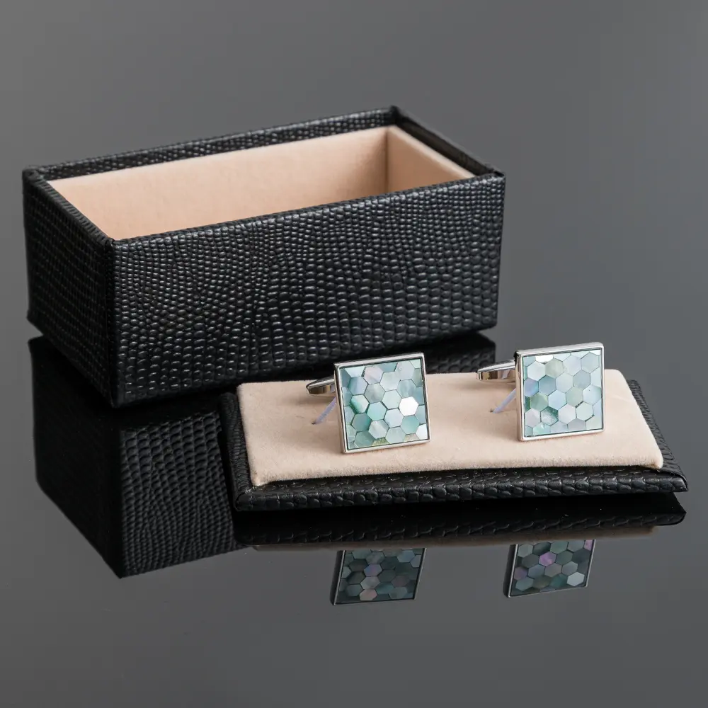 OEM High Quality Elegant Square Lightgreen Mother of Pearl Mosaic Cufflinks Suppliers, Factory