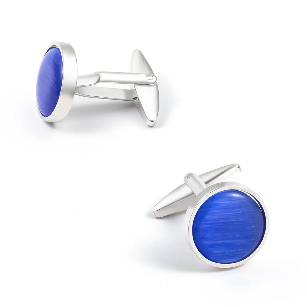 Wholesale Premium Quality Custom Round French Blue Onyx Gemstone Cufflinks CS0094