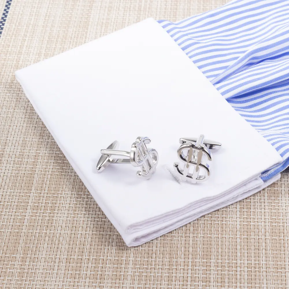 Wholesale High-Polished Personalized Men Silver Color Hollow Dollar Design Brass Cufflinks CL0125 Manufacturers, Company