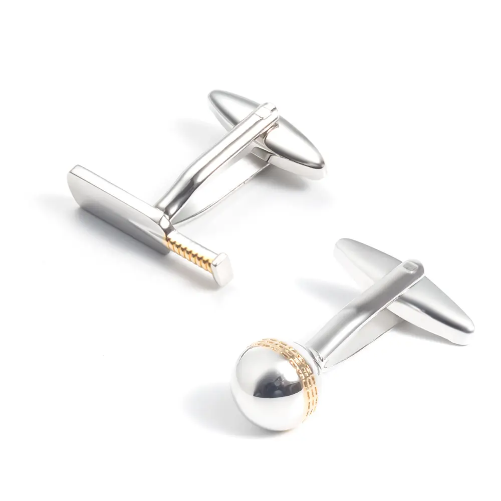 ODM Hot Selling Gentleman Novelty Silver And Gold Cricket Ball Sports Metel Cufflinks For Men Shirt CL0224 Manufacturers, Companies