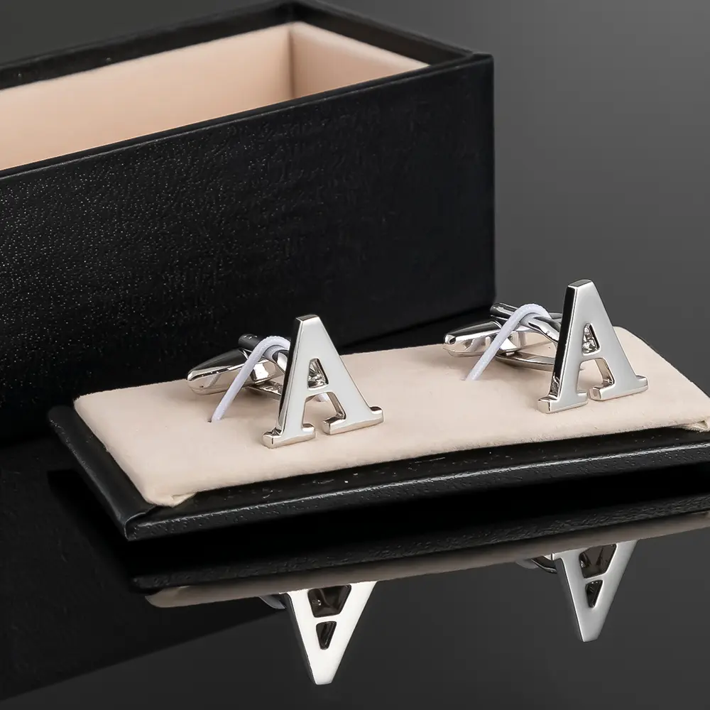 Custom JINJIE High Polished Brass Material Silver Plated Custom Initials Letter Alphabet Cufflinks For Men CL0001-S Manufacturer, Exporter