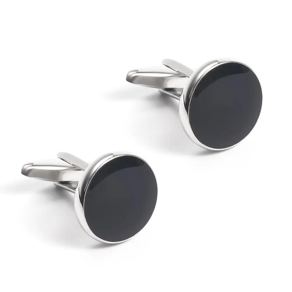 ODM Best Selling Copper Material Round Black Enamel Classic Cufflinks for Men Business CC0216 Manufacturers, Factories