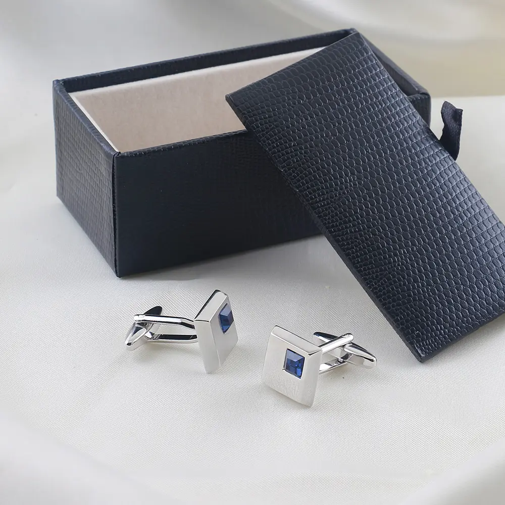 OEM Fashion French Luxury Wedding White Blue Square Crystal Zircon Diamond Men's Cufflinks CS0028-blue Supplier, Factory