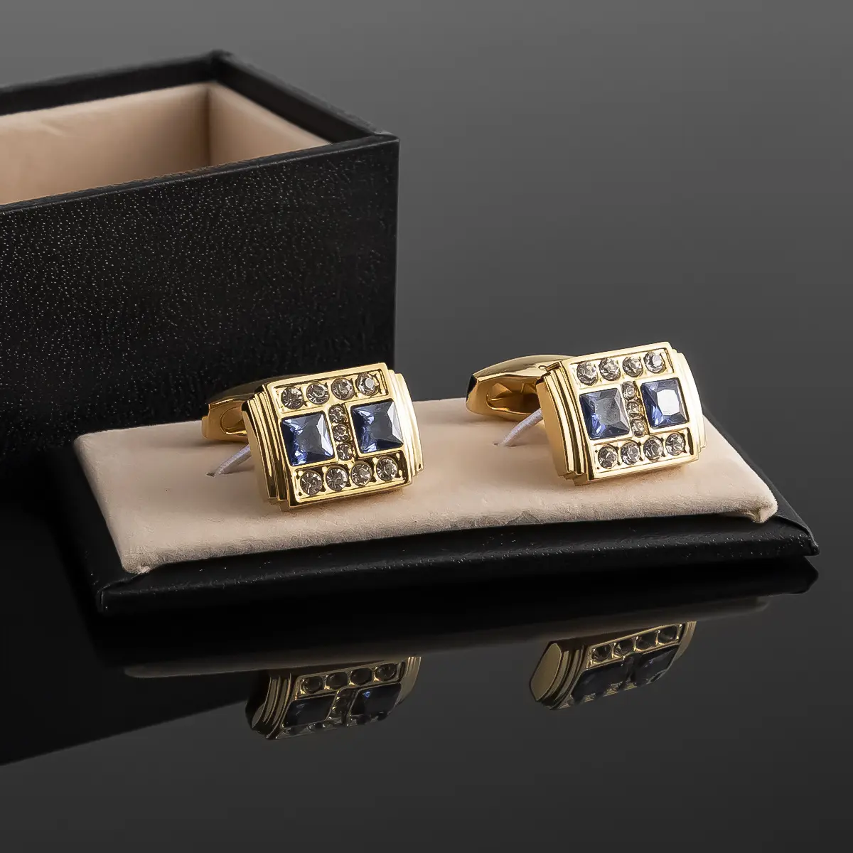 OEM JINJIE Ready To Ship Gold Plated Dark Blue Zirconia French Cufflinks For Men Suit Accessories CS0100 Manufacturers, Suppliers