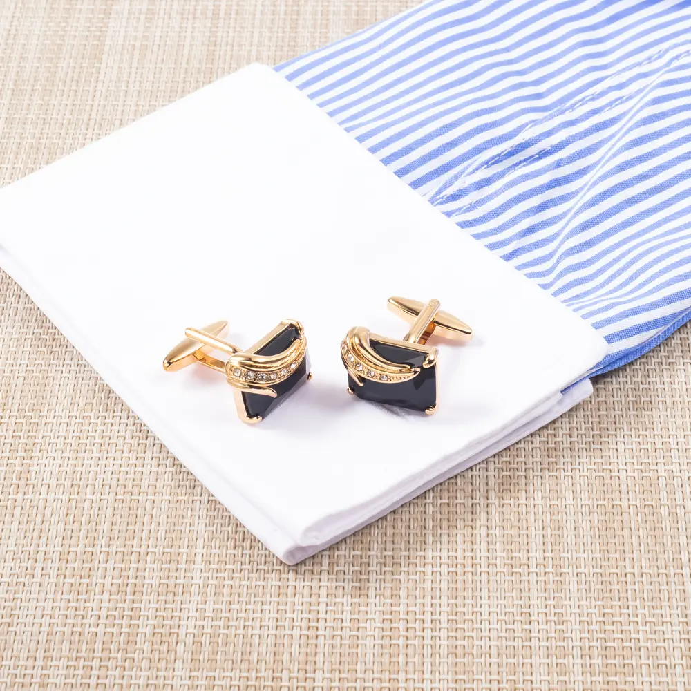 Wholesale Luxury Square Golden Black Crystal Cufflinks Men Jewelry Gemstone Cuff links CS0095-1
