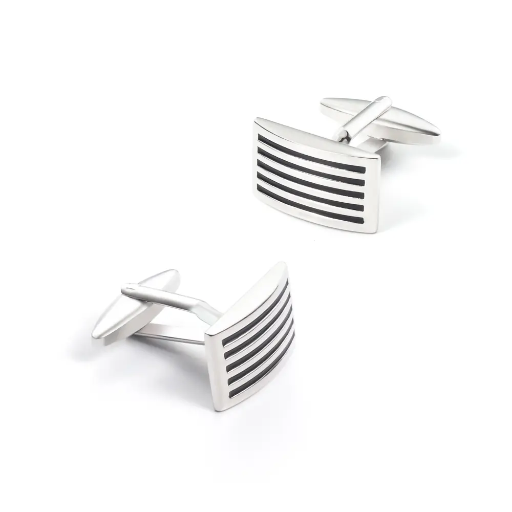 Wholesale Custom Fashion Men Silver Plated Black Stripe Brass Enamel Cufflinks CC0256