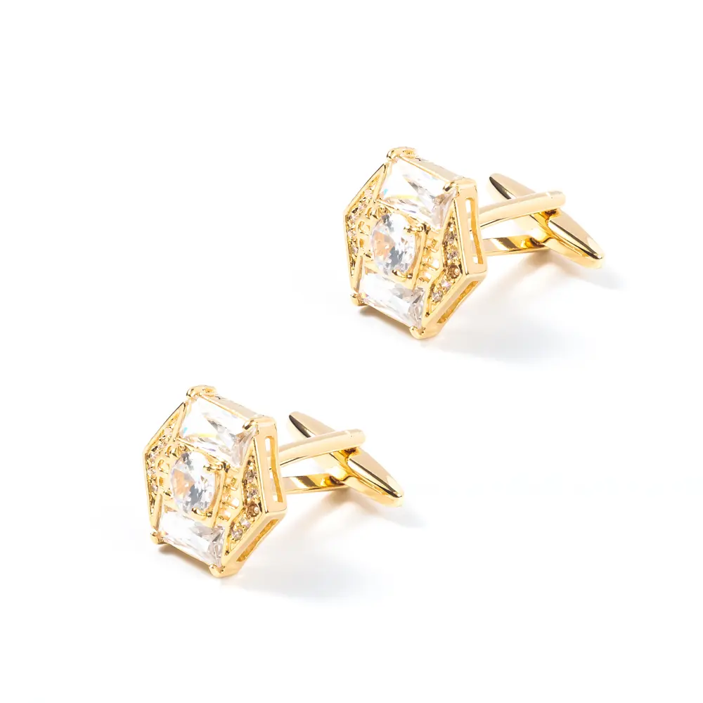ODM Delicate 18K Gold Plated Jewelry White Crystal Cubic Zirconia Cufflinks Factory Wholesale CS0041-G Exporter, Companies