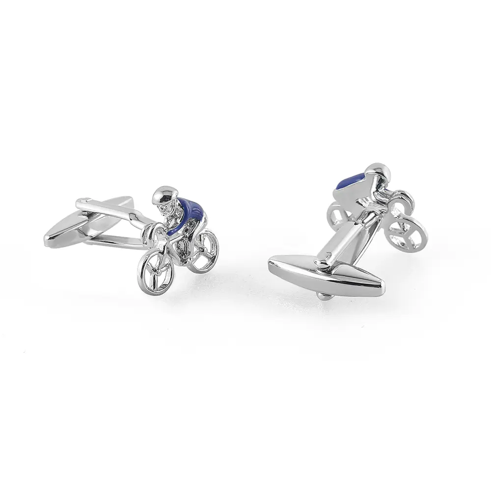 Custom Factory Wholesale High Quality Brass Blue & Silver Enamel Cycling Man Cufflinks CC0306-Blue Exporters, Companies